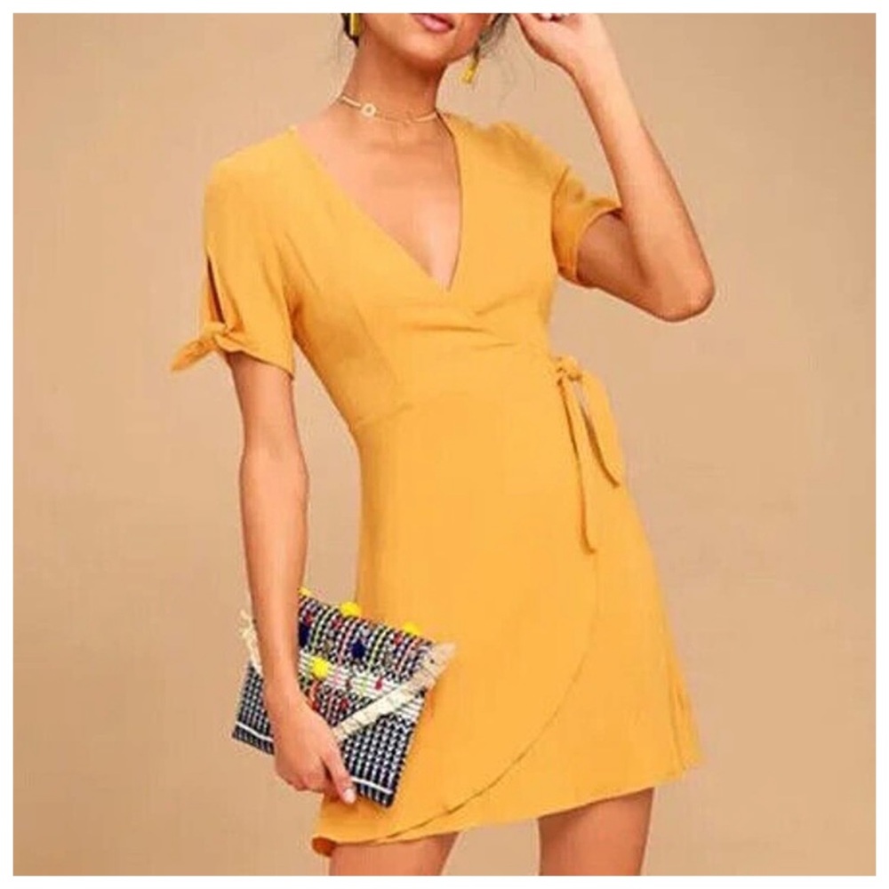 Lulus My Philosophy Golden Yellow Wrap Dress XS